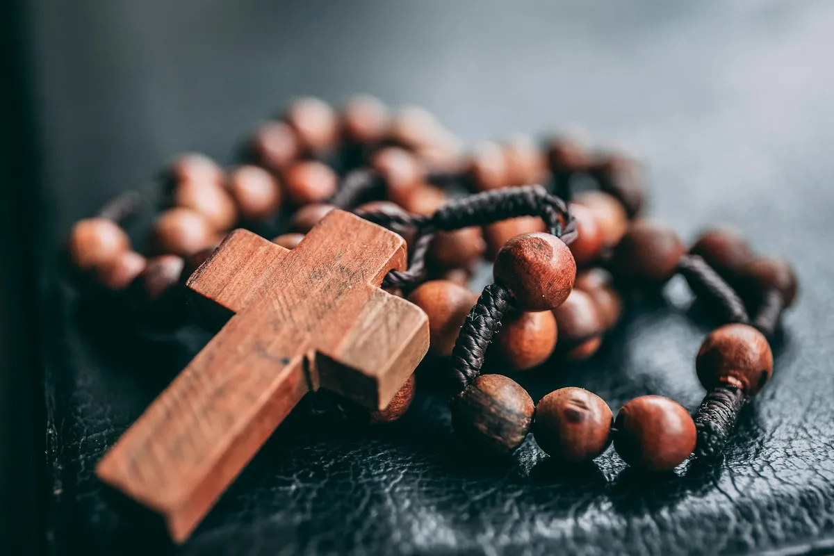 Photo of a beaded brown rosary
